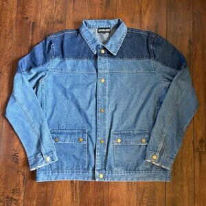 Costume Agent Denim Jacket Mens L Blue Streetwear Colorblock Collared Button Up